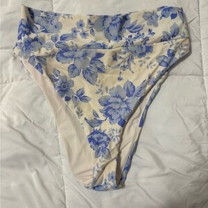 Aerie Floral Blue & Cream High-Waisted Bikini Bottoms